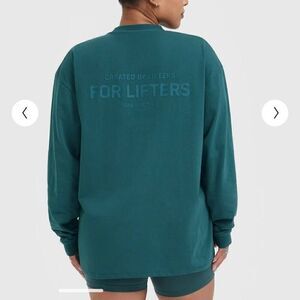 Oneractive womens M pine green long sleeve oversized classic lifters shirt